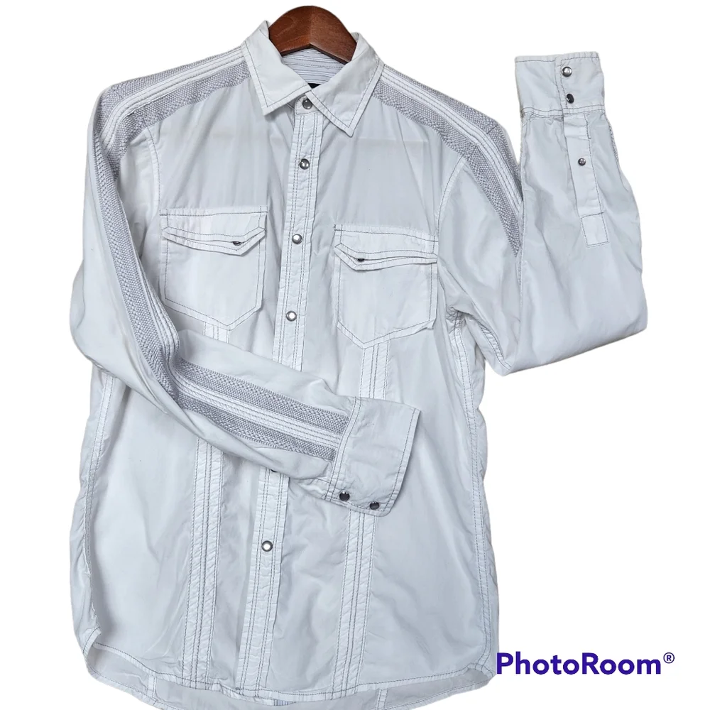 International Concepts Men's White Western Long Sleeved Pearl Snap Shirt Small